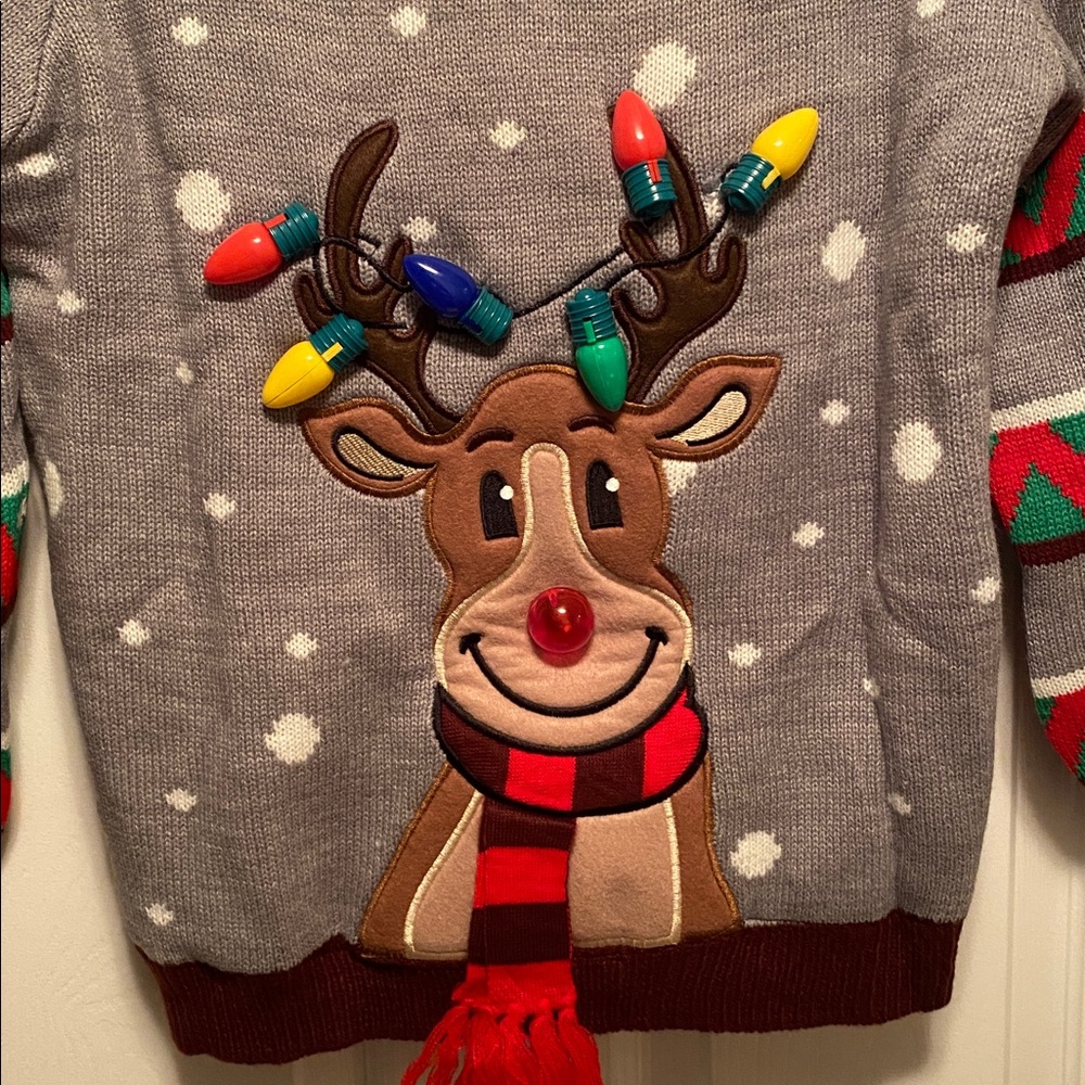 Joyin Kids Reindeer Ugly Gray Sweater with Colorful Lights…size L - Picture 3 of 5